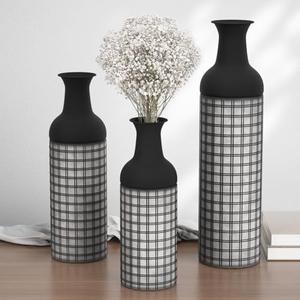 Tall Floor Vase Large Vintage Modern Vase Set of 3 Oversized Tall for Floor Metal Large Vases for Decor Living Room Giant Vases Decorative for Living Room Corner Hallway (Black)