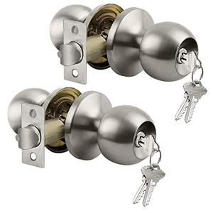 BESTTEN [2 Pack] Entry Door Knob with Lock, Keyed Different Door Lock for Exterior Door and Front Door, Standard Ball, Satin Nickel