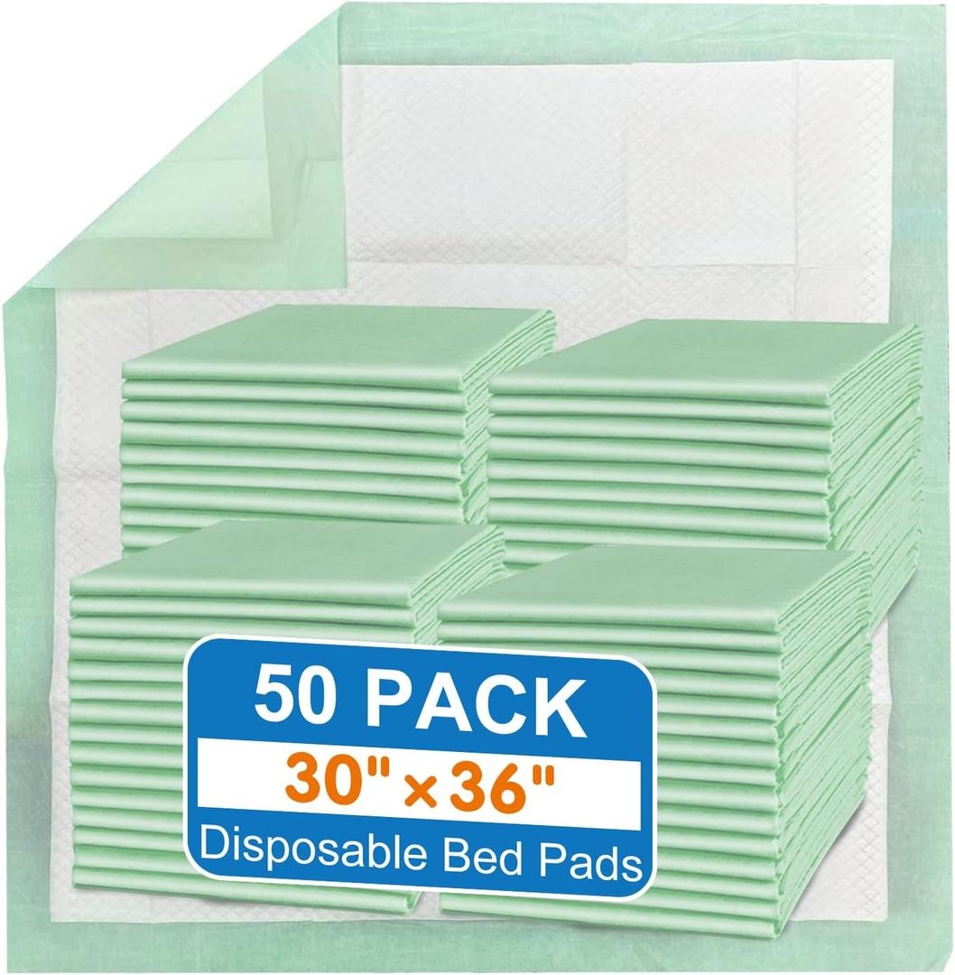 Disposable Bed Pads 30X36 (50pcs) Extra Large Underpads for Incontinence Disposable Pads for Adult, Bedwetting Child or Pets (90g/Piece, 7g SAP)