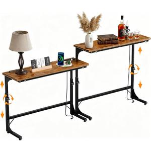 11.8" W * 78.8"L Narrow Console Table Behind Sofa Couch Table with Outlets | 23" to 31" Adjustable Height, Narrow Console Table for Hallway Bedroom Living Room Decor Foyer Furniture Rustic, Brown