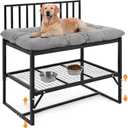 Leinuosen Dog Bunk Bed with Storage Shelf, Height Adjustable Beside Dog Bed for Large Dogs, 44"x39"x28" Heavy Duty Metal Frame Up to 300 LBS, Attaches to Human Beds with Removable Washable Cushion