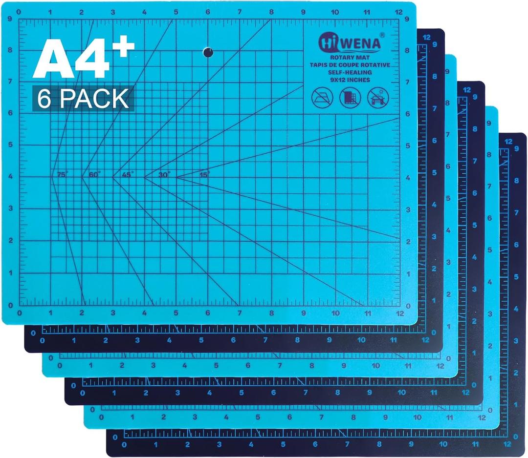 6 Pack Self Healing Cutting Mats 12x9 Inch for Sewing, Crafting, Scrapbook Supplies Double-Sided Non-Slip Surface with Grid Lines, 3mm Thick (A4)
