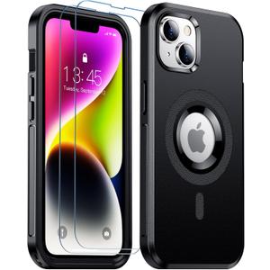 WAVELIFE for iPhone 14 Case,[Compatible with Magsafe][Military Grade Drop Protection][Non-Slip][2 Pcs Glass Screen Protectors] Dropproof Heavy Duty Shockproof Magnetic Phone Case-Black