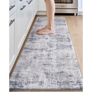 DEXI Kitchen Mats Cushioned Anti Fatigue, 23x86 Floor Padded Runner Rug Non Slip, Waterproof Standing Comfort Memory Foam for Front Sink Laundry, Blue