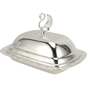 Gold Stainless Steel Gold Serving Tray, European Style Elegant Serving Platter Small Storage Fruit Tray, Eating Trays Metal Fruit Plate Table Decoration with Lid for Snacks Candies Desserts(Silver)
