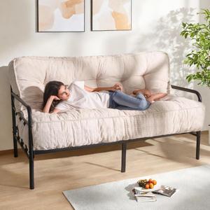 MAXYOYO 8" Futon Mattress Full Size, Ultra Thick Futons Sofa Couch for Adults, Tufted Sleeper Sofa Mat Shredded Foam Filling (Frame Not Included), Beige
