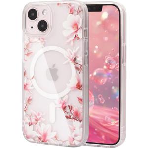 MagSafe Compatible Floral Case for iPhone 13/14, Clear Cute Girly Slim Transparent Phone Case with Magnolia Flowers for Women Girls Ladies (iPh 13/14-Magnolia/Clear)