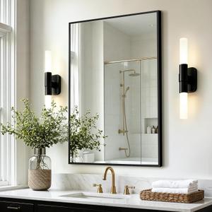 Bathroom Vanity Mirror for Wall, 30x20 Matte Black Bathroom Mirror, Shatterproof Tempered Glass Rectangle Wall Mounted Bathroom Mirrors for Over Sink, Bedroom, Living Room, Entryway
