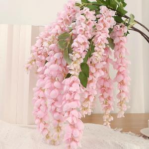 4pcs Large Size 47.2-inch Artificial Fake Wisteria Hanging Flower Garland Silk Flower String Home Party Decoration White Blue Pink Purple (Pink)