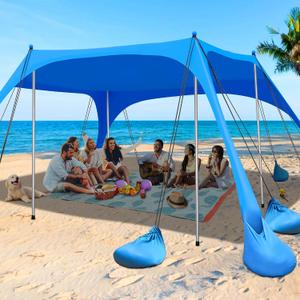 LanSuper Beach Tent Sun Shelter, 11x10FT Beach Tents Shade Canopy with 12 Sandbags, UPF 50+ Beach Shade Canopy, Outdoor Tent Sun Shelters, Large Shade Canopy for Sand, Camping, Fishing, Backyard