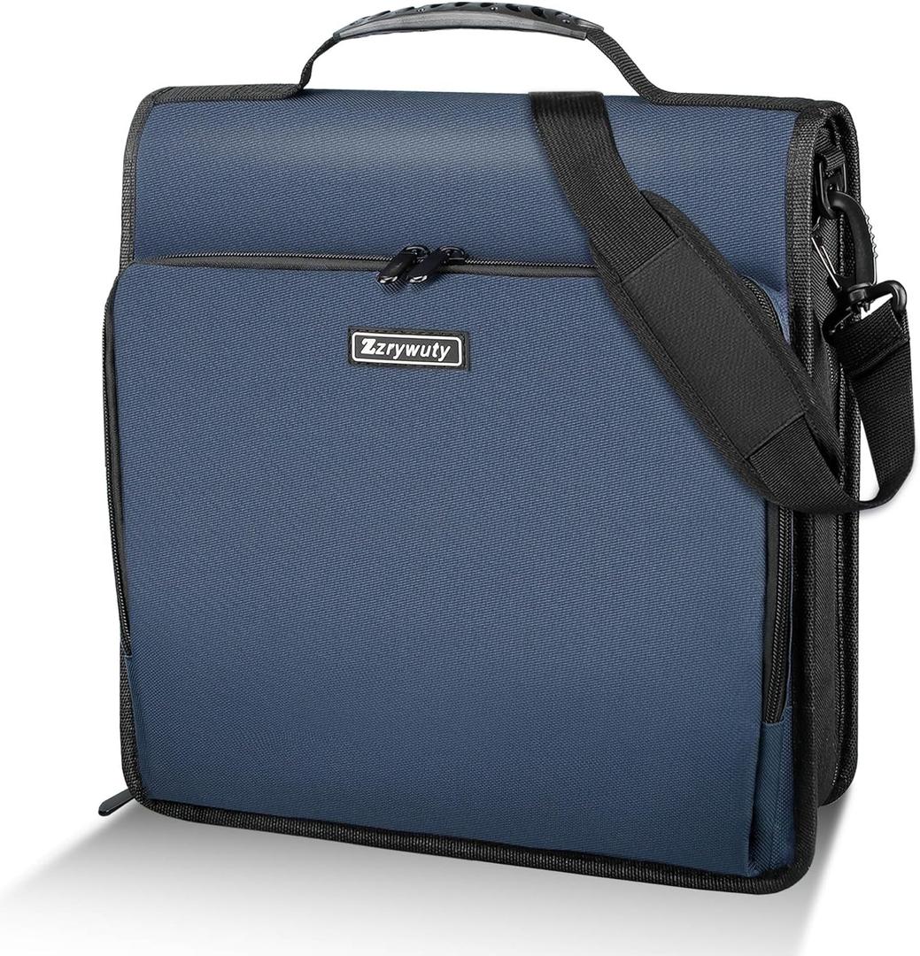 Zzrywuty Zipper Binder, 3 Inch 3-Ring Binder with Zipper, Expanding Folders and Shoulder Straps & Handles, 3" O-Rings with Multiple Pocketsfor 13" MacBook and Tablet for Middle School- Blue