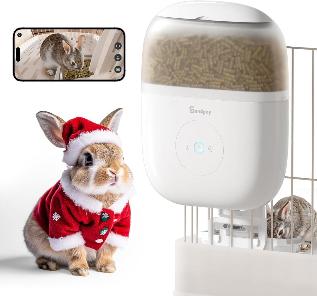 Hanging Automatic Rabbit Feeder with 1080P Camera, 62oz Storage, Multiple Pet Cage Compatibility, Customized Feeding Schedule- Perfect for Ferrets, Cats, Guinea Pigs, Chinchilla and Hedgehog