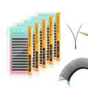 NAGARAKU 5 Trays yy Eyelash Extensions y lash 0.05mm C curl 11/12/13/14/15mm in 1 pack Premade 4D Easy Fan Russian Volume Cluster Faux Mink Matte Black 12 rows