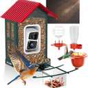 SOLIOM Smart Bird Feeder with Camera for Outdoors, Durable Metal Solar AI Birdhouse, 2K Live View & Instant Alerts, Squirrel-Proof  Complete Bird Watching Gift Set(Red)