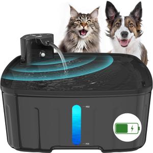 Dog Water Fountain Wireless,2.1GAL/8L Large Dog Water Fountain Battery Operated, Dog Fountain Water Bowl with Sensor,Wireless Smart Pump,Timer,BPA-Free,Ideal for Large Dogs,Multi-Pet Home (Black)