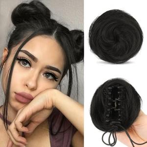 SOFEIYAN 2PCS Mini Claw Clip in Hair Bun Messy Cat Ears Hair Bun Extension Synthetic Donut Wig Accessory Updo Space Bun Hair Pieces for Women Girls, Natural Black