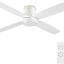 WINGBO 44" Flush Mount DC Ceiling Fan without Lights, 4 Reversible Blades in White/Oak Finish, Ultra Quiet 6-Speed DC Motor, Hugger Low Profile Ceiling Fan No Lights for Bedroom, Indoor/Outdoor Use
