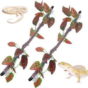 VCEPJH Reptile Climbing Branch Decor 2 Pcs Bendable Jungle Vine with Suction Cup Terrarium Plant Decoration for Gecko Bearded Dragons, Snake,Frogs, Chameleons Cage Accessories (I)