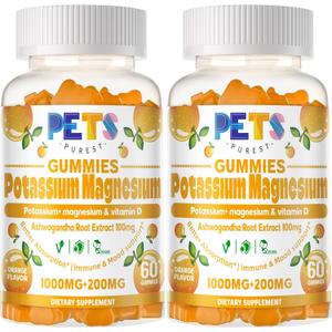 3 x Potassium Magnesium Gummies - High Absorption Magnesium Glycinate & Potassium Citrate Plus Omega 3, B6, D3, K2 & Calcium - Chewable Gummy for Leg Cramps, Immunity & Energy Orange 120 Gummies