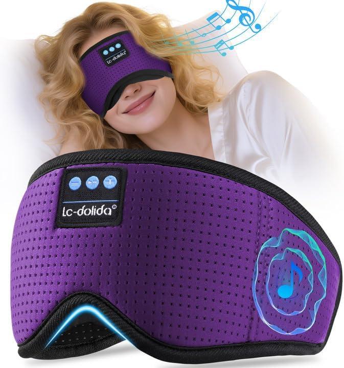 LC-dolida Bluetooth Sleep Mask with White NoiseSleep Headphones,Bluetooth Wireless Music Eye Mask, Ideal for Travel, Night Work, Napping, Side Sleeping and Office Use for Both Men and Women(Purple)