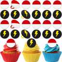 Honeydak 48 Pcs Cartoon Red and White Cupcake Ring Cartoon Birthday Decorations Yellow Cake Topper Ring Red and White Cupcake Topper Birthday Party Decorations for Girls Party