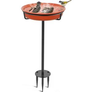 Bird Baths for Outdoors, Detachable Birdbaths for The Garden Clearance, Freestanding Bird Baths for Outdoors Heavy Duty, Bird Bath Bowl Spa & Birdfeeder with Metal Stake Stand (Brown)