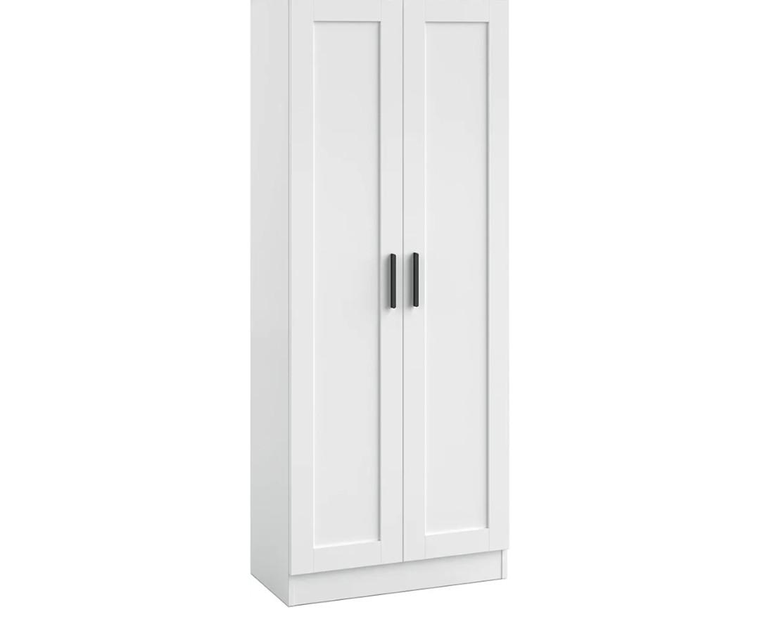 Panana Wooden Storage Cabinet, Narrow Pantry Cabinets Free Standing Tall Storage Cabinet with 2 Doors and Shelves (White)