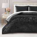 Juicy Couture Crushed Velvet Queen Comforter and Sham Set, 3-Piece Full/Queen Bedding Set - (1) 90"x90" Comforter and (2) 20"x26" Sham - Black