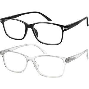 Success Eyewear Computer Glasses 2 Pairs Anti Glare Classic Reading Glasses Quality Comfort Glasses for Men and Women Set of 2 Crystal and Shiny Black 1.5