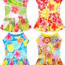 4PCS/Pack Hawaiian Dog Dresses for Small Dogs Girl Female Pink Yellow Red Blue Puppies Doggies Kittens Skirts Summer Sundress Pineapple Flower Pattern Soft for Holiday Party Beach Small
