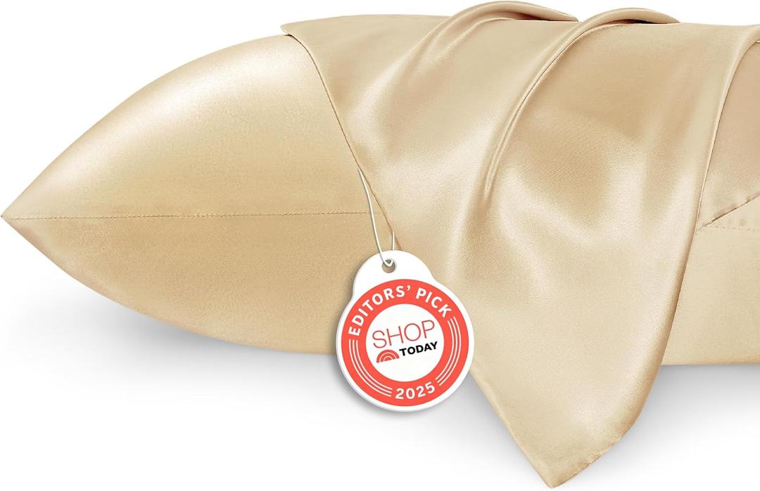 Bedsure Satin Pillowcase for Hair and Skin Queen - Champagne Gold Silky Pillowcase 2 Pack with Envelope Closure, Similar to Silk Pillow Cases, Gifts for Women Men, 20x30 Inches, 2pcs