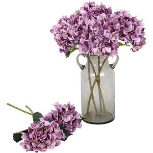 Kisflower Purple Hydrangea Artificial Flowers - 6pcs Faux Hydrangea Flowers, Fake Flowers for Table Centerpiece, Silk Hydrangea Flowers with Stems for Home Wedding Party Decor