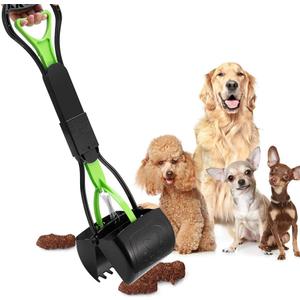 Pet Pooper Scooper, 24" Long Handle Portable Poop Scooper for Large and Small Dogs Cats, Foldable Dog Poop Pick Up Tool, Sturdy Garbage Rake Picker for Garden Backyard Grass Dirt Gravel (Green)
