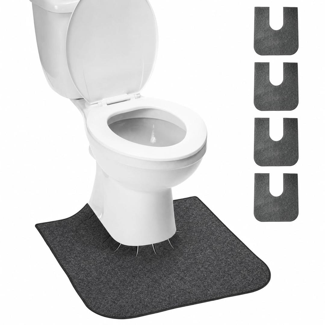 Toilet Rugs U Shaped Washable,Toilet Mat U Shape for Bathroom, 4 Pack, Dark Gray|Adjustable Inner Ring for Custom Fit and Prevents Shifting,Crease-Free Package,Non Slip Washable