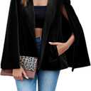 Cicy Bell Women's Velvet Cape Blazer Jackets Casual Split Long Sleeve Open Front Coat (Medium, Black)