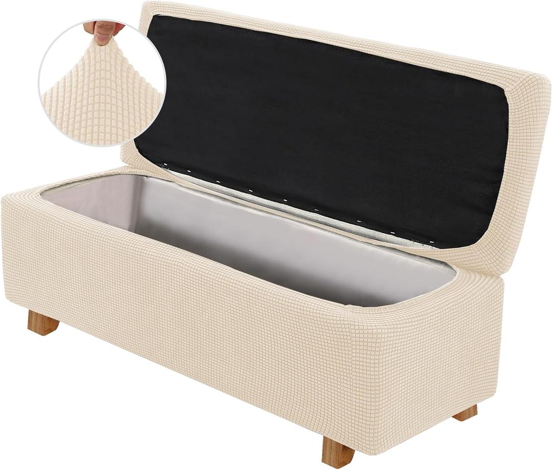 2-Piece Stretch Ottoman Covers  Rectangle Slipcovers for Folding Storage Stools, Non-Slip Elastic Bottom, Soft Fabric Furniture Protectors (Natural, X-Large)