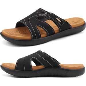 KuaiLu Womens Fashion Orthotic Slides Ladies Lightweight Athletic Yoga Mat Walking Sandals Slip On Thick Cushion Recovery Slippers Sandles Comfort Plantar Fasciitis Arch Support Black Khaki Size 8.5