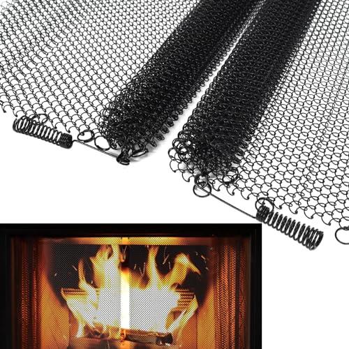 2 Pack Fireplace Mesh Screen Curtain,20”x24” Spark Guard Chain for Hearth,Metal Fireplace Replacement Black Hanging Mesh Curtain Screens for Home Wood Burning Fireplace