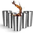 Yummy Sam 12oz Stainless Steel Double Wall Cups, Insulated Drinking Glasses for Hot & Cold Drinks, Metal Cups, Unbreakable Tumblers, for Party, Camping (Silver), 5Pack, 355ml