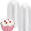 100 Pack 5oz Plastic Dessert Cup Lids 5oz Dessert Cups Dome Lids Plastic Container Covers for 5 Ounce Parfait Yogurt Fruit Trifle Ice Cream Pudding, Leak Resistant Clear Disposable Lid
