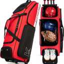 Catchers Gear Bag with Wheels for 4 Bats, Rolling Baseball Softball Bag With Multi-Pockets, Fence Hook, Holds All Baseball Equipment.