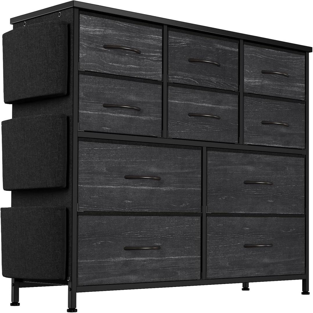 Bedroom Dresser, Fabric Chest of Drawers, Dresser Chest of Drawers with Ten Drawers, Iron Frame Storage Cabinet, Chest of Drawers for Bedroom and Hallway, Closet Storage Box. (Black)