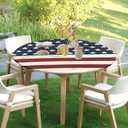 4th of July Round Fitted Tablecloth with Elastic Vintage Patriotic Independence Memorial Day Circle Table Cloth for 40-44" Tables Retro American Flag Wipeable Waterproof Table Cover for Dining Party