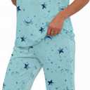 Women Short Sleeve Pajama Set Tops with Capri Pants Cartoon Print Sleep Shirt Two Piece Sleepwear Pj Set Green Star L