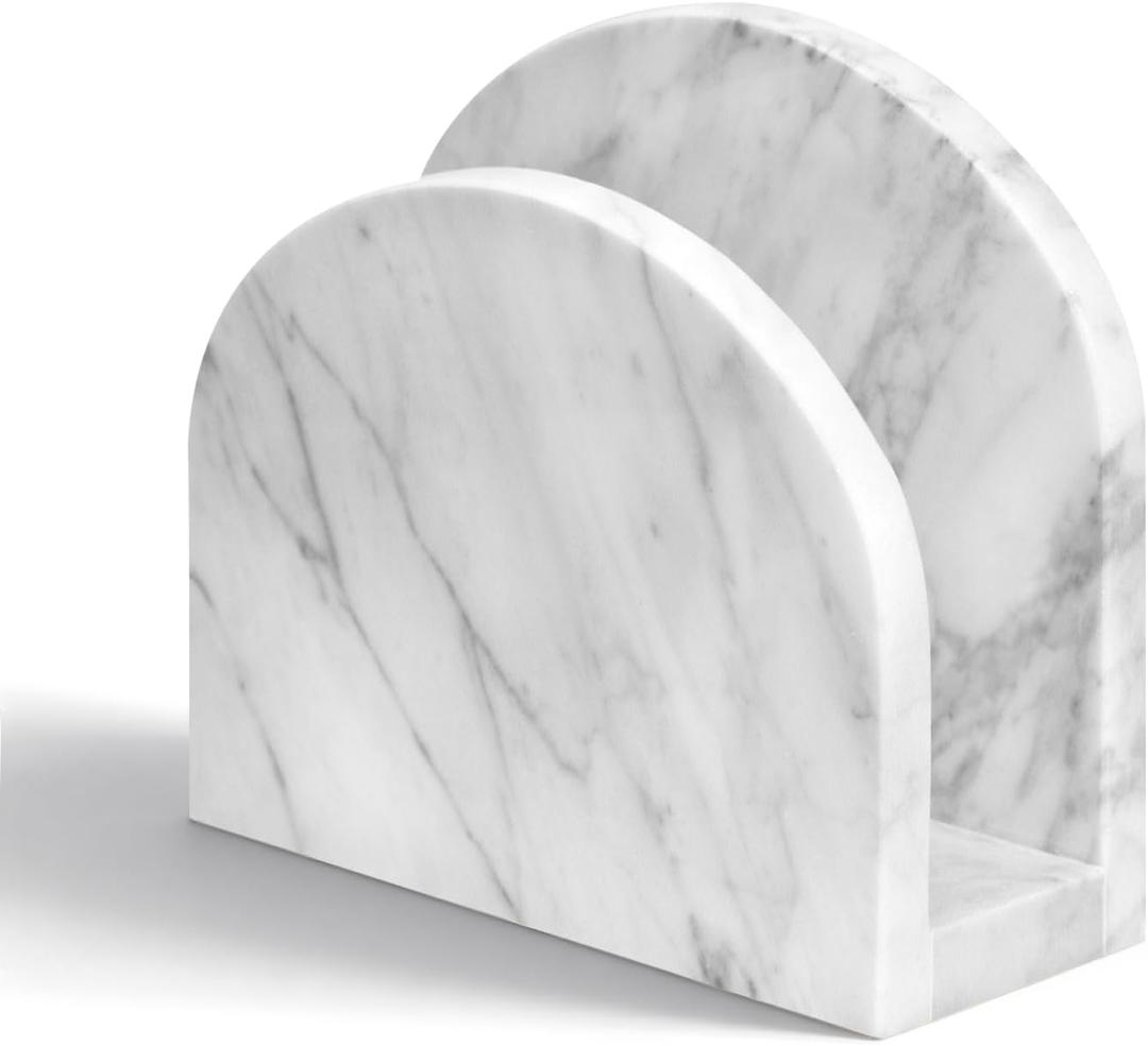 Marble Napkin Holder for Table, White Upright Napkin Holders for Paper, Standing Napkin Dispenser for Kitchen, Dining Room, Party Hotel, Cafe, Bar