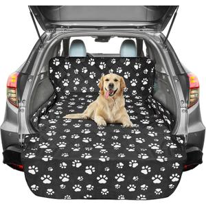F-color SUV Cargo Liner for Dogs, Water Resistant Pet Cargo Cover Dog Seat Cover Mat for SUVs Sedans Vans with Bumper Flap Protector, Non-Slip, Large Size Universal Fit, Paw Print (Large: 55'' x 91'')