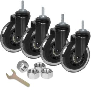 8T8 3 Inch Rubber Caster Wheels Heavy Duty with 5/16"-18 x 1 Threaded Stem Casters Set of 4 (Screw Diameter 5/16", Length 1"), Quiet and Smooth Rolling Castors for Furniture Hardwood Floors