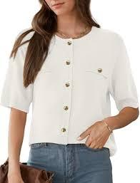 Women's Summer Knit Cardigan Casual Crewneck Button Down Short Sleeve Lightweight Blouse Top
 Size XL