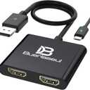 DisplayPort to Dual HDMI Splitter 4K@60Hz, USB-C Powered, DisplayPort 1.4 MST Hub DP to HDMI 1 in 2 Out Splitter for Dual Monitors Extended/Clone Mode for Desktop PC Graphics Card Home Office Gaming