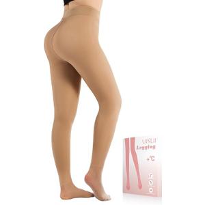 Fleece Lined Tights Women, Warm Pantyhose Leggings Women, Fake Translucent Thermal Skin Colored Tights for Winter, Medium 